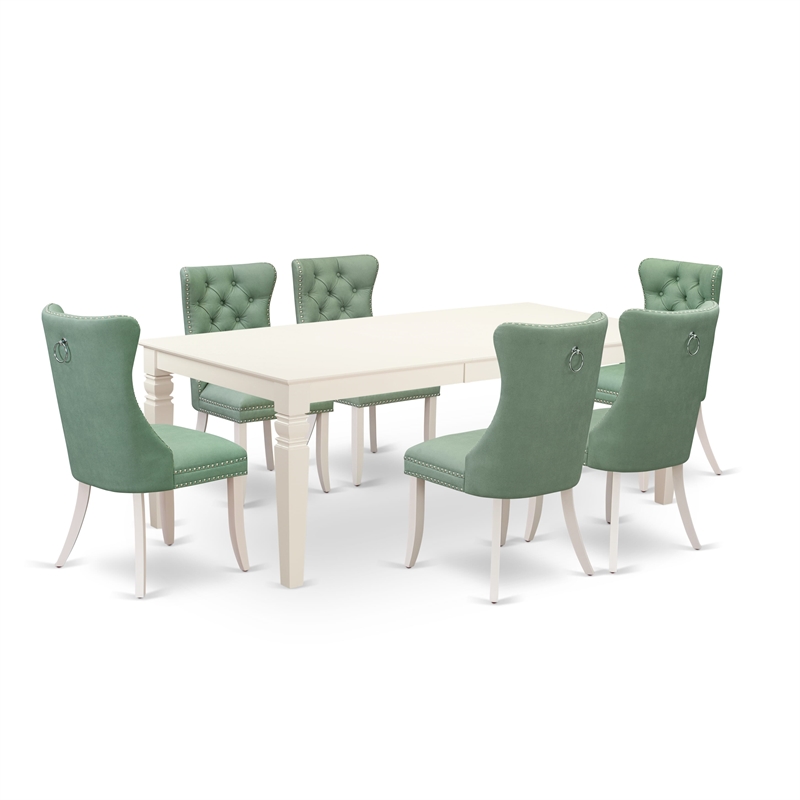 East West Furniture 7-Piece Dining Table Set in Linen White/Willow Green