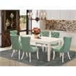 East West Furniture 7-Piece Dining Table Set in Linen White/Willow Green
