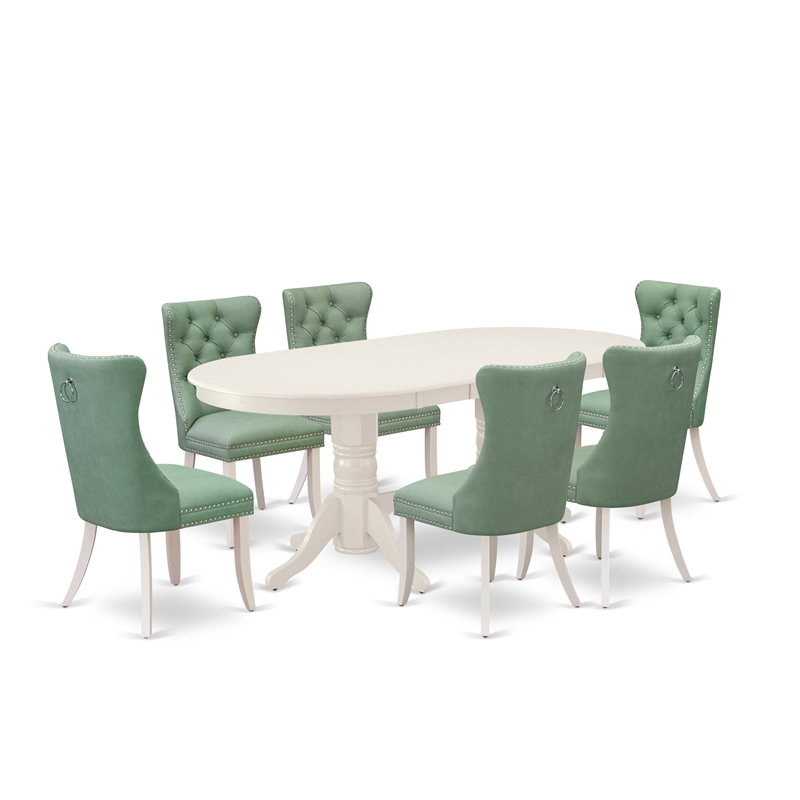 East West Furniture 7-Piece Kitchen Table Set in Linen White/Willow Green