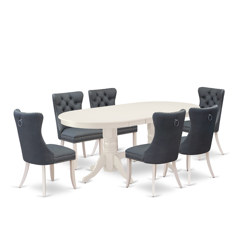 East West Furniture 7-Piece Dining Table Set  in Linen White/Platinum Gray