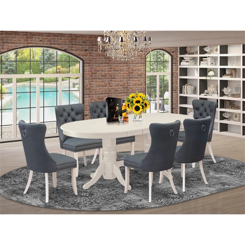 East West Furniture 7-Piece Dining Table Set  in Linen White/Platinum Gray