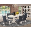 East West Furniture 7-Piece Dining Table Set  in Linen White/Platinum Gray