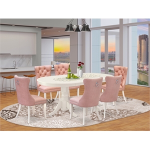 East West Furniture 7-Piece Dinette Set in Linen White/Beige Red