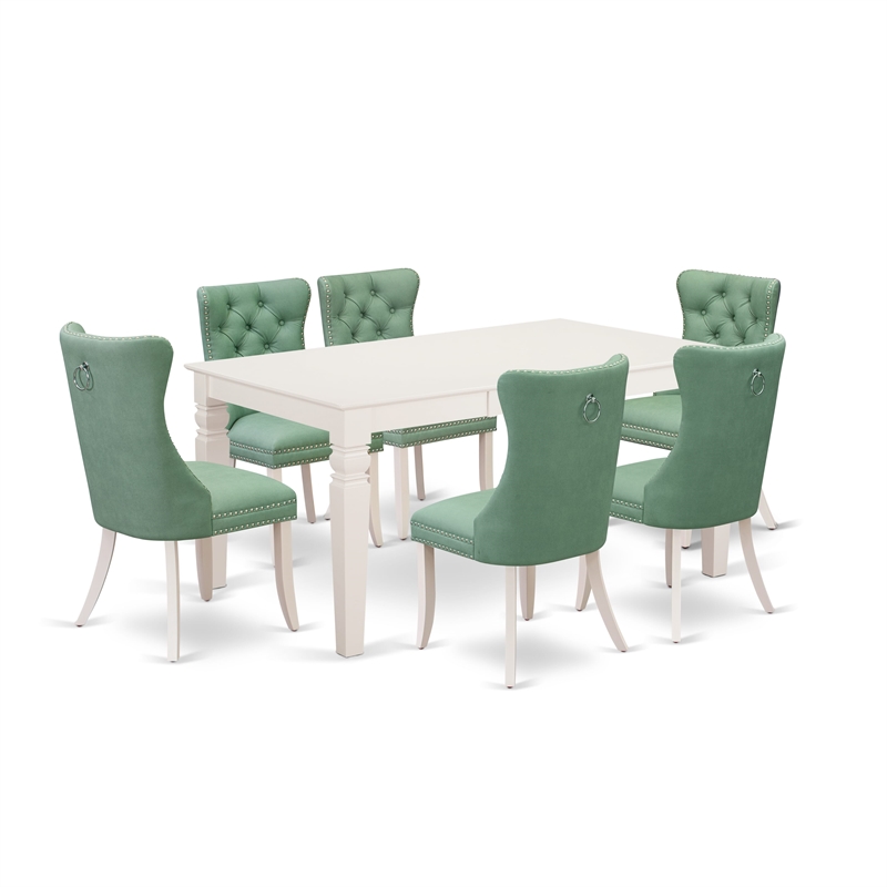 East West Furniture 7-Piece Dining Table Set in Linen White/Willow Green