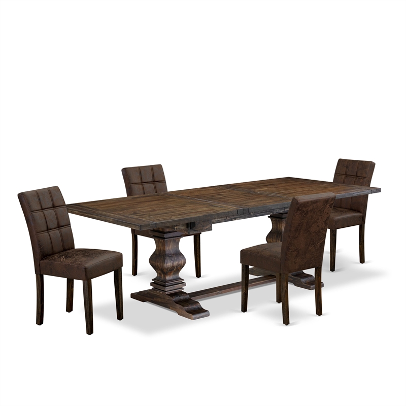 East West Furniture 5-Piece Dining Set in Distressed Jacobean/Black Textured