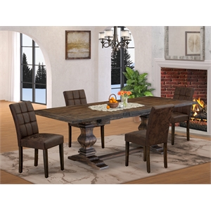 East West Furniture 5-Piece Dining Set in Distressed Jacobean/Black Textured