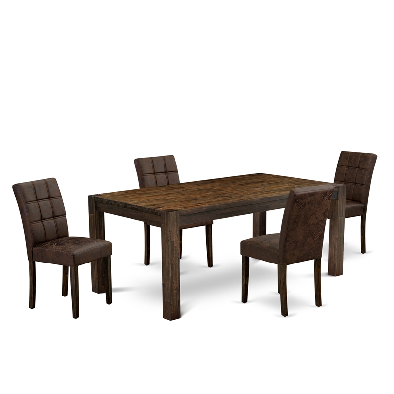 East West Furniture 5-Piece Dining Set in Distressed Jacobean/Black Textured