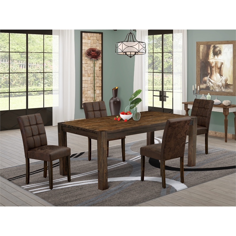 East West Furniture 5-Piece Dining Set in Distressed Jacobean/Black Textured