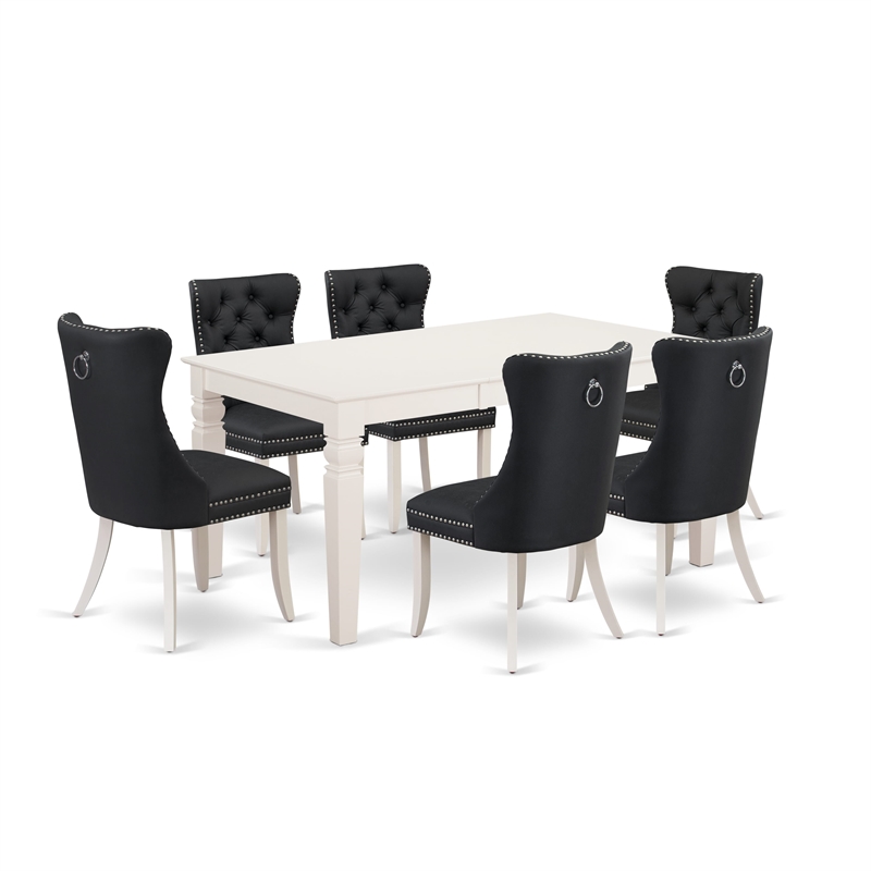 East West Furniture 7-Piece Modern Dining Table Set in Linen White/Dark Gray