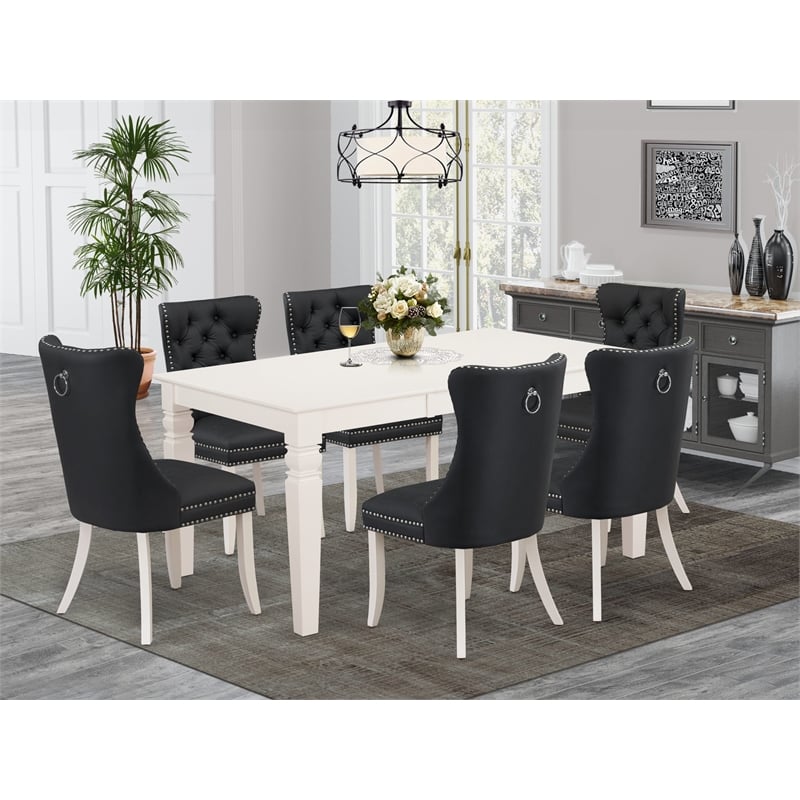 East West Furniture 7-Piece Modern Dining Table Set in Linen White/Dark Gray