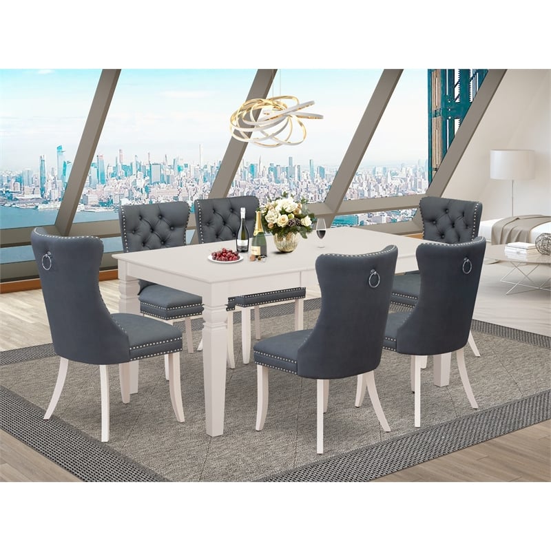 East West Furniture 7-Piece Modern Dining Table Set in Linen White/Platinum Gray