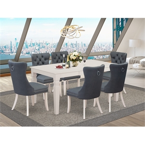 East West Furniture 7-Piece Modern Dining Table Set in Linen White/Platinum Gray
