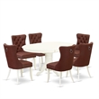 East West Furniture 7-Piece Modern Dining Table Set in Linen White/Burgundy