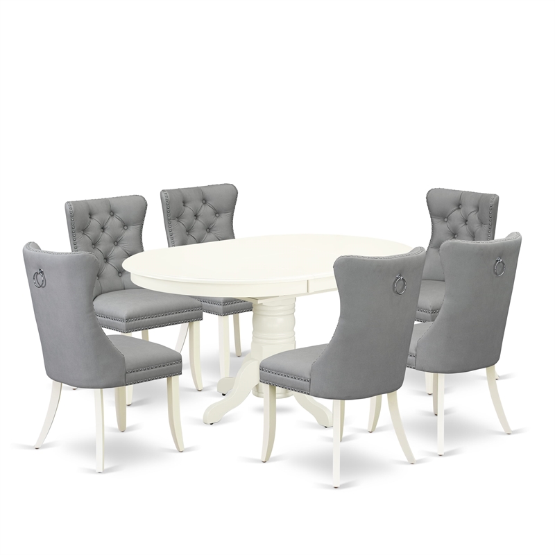 East West Furniture 7-Piece Dining Set in Linen White/Light Gray