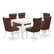 East West Furniture 7-Piece Modern Dining Table Set in Linen White/Burgundy