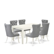 East West Furniture 7-Piece Dining Table Set in Linen White/Light Gray