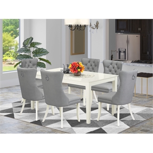East West Furniture 7-Piece Dining Table Set in Linen White/Light Gray