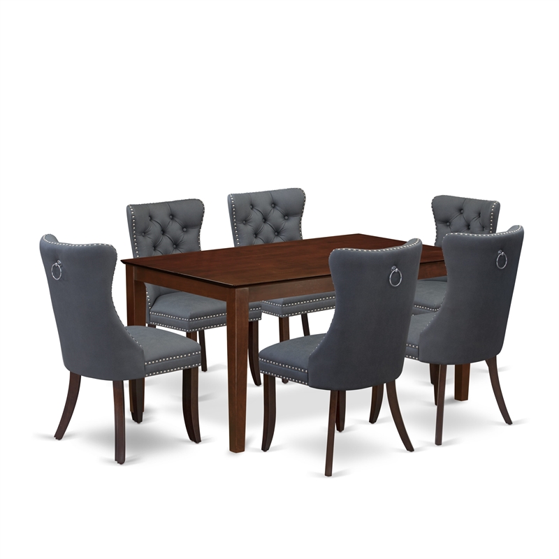 East West Furniture 7-Piece Kitchen Table Set in Mahogany/Platinum Gray