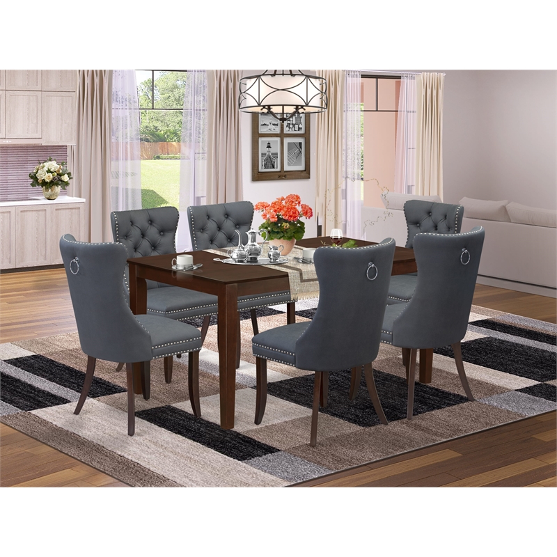East West Furniture 7-Piece Kitchen Table Set in Mahogany/Platinum Gray