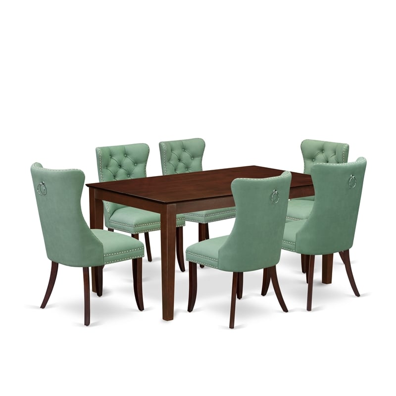 East West Furniture 7-Piece Modern Dining Table Set in Mahogany/Willow Green