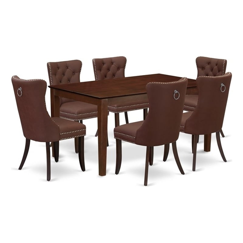 East West Furniture 7-Piece Kitchen Table Set in Mahogany/Burgandy