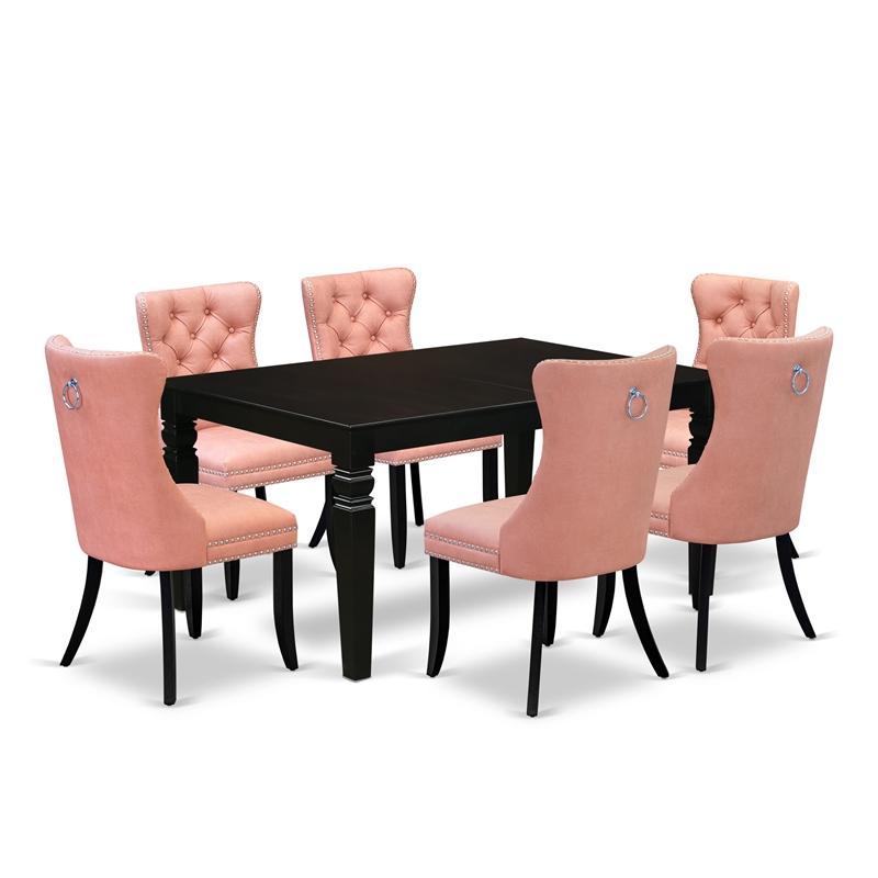 East West Furniture 7-Piece Dining Table Set in Black/Beige Red