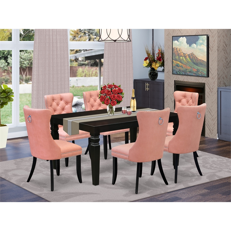 East West Furniture 7-Piece Dining Table Set in Black/Beige Red