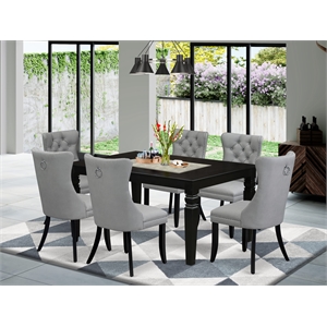 East West Furniture 7-Piece Dining Table Set in Black/Light Gray