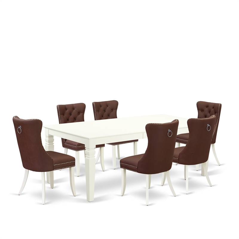East West Furniture 7-Piece Dining Set in Linen White/Burgundy