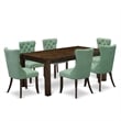 East West Furniture 7-Piece Dining Table Set in Willow Green/Distressed Jacobean