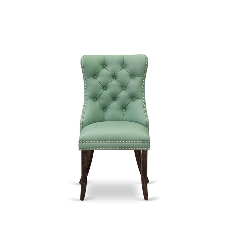 East West Furniture 7-Piece Dining Table Set in Willow Green/Distressed Jacobean