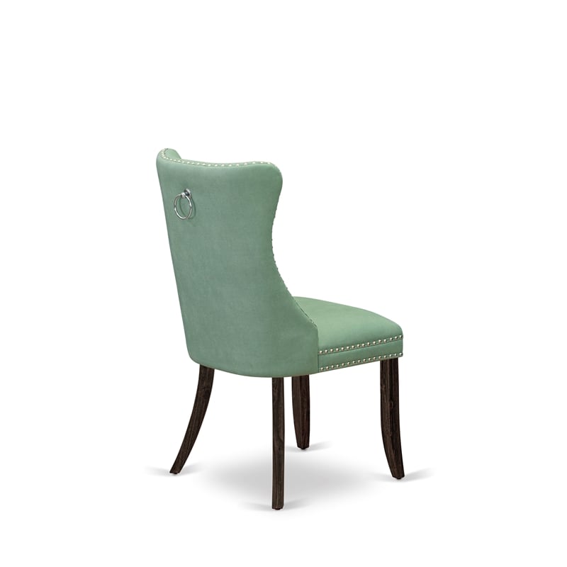 East West Furniture 7-Piece Dining Table Set in Willow Green/Distressed Jacobean