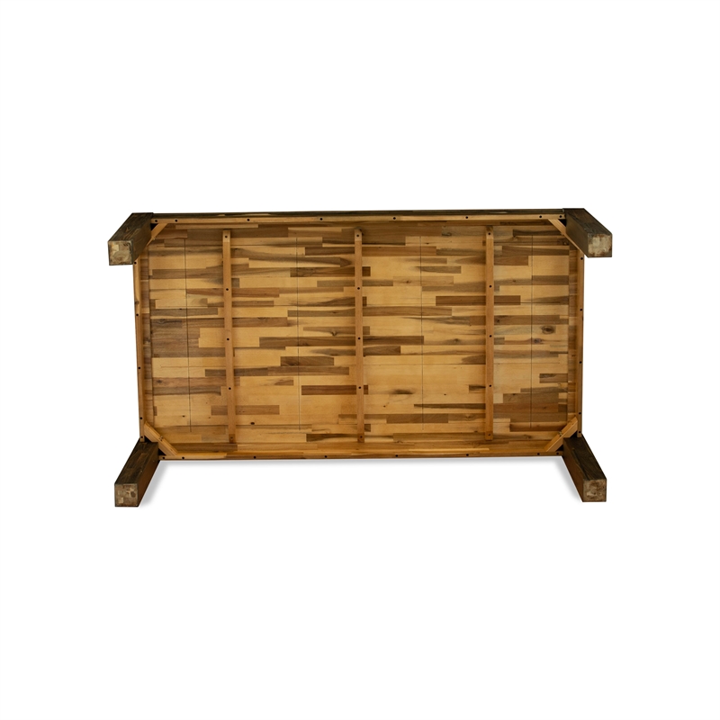 East West Furniture 7-Piece Dining Set in Beige Red/Distressed Jacobean