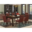 East West Furniture 7-Piece Dining Table Set in Burgundy/Distressed Jacobean