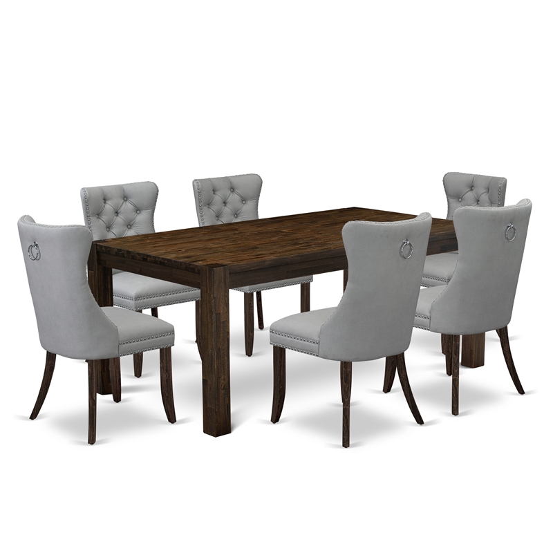 East West Furniture 7-Piece Dining Table Set in Light Gray/Distressed Jacobean