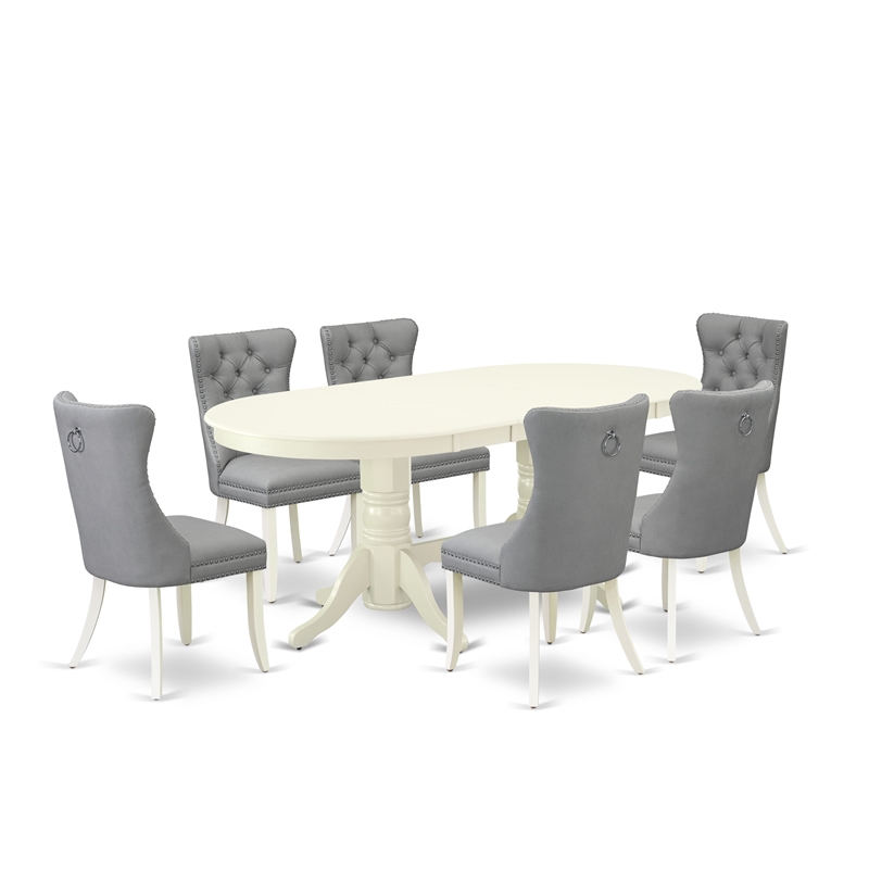 East West Furniture 7-Piece Kitchen Table Set in Linen White/Light Gray