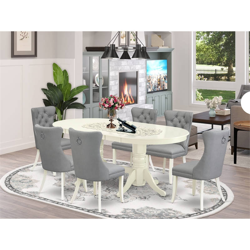 East West Furniture 7-Piece Kitchen Table Set in Linen White/Light Gray