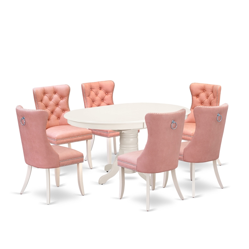 East West Furniture 7-Piece Dining Room Set in Linen White/Beige Red