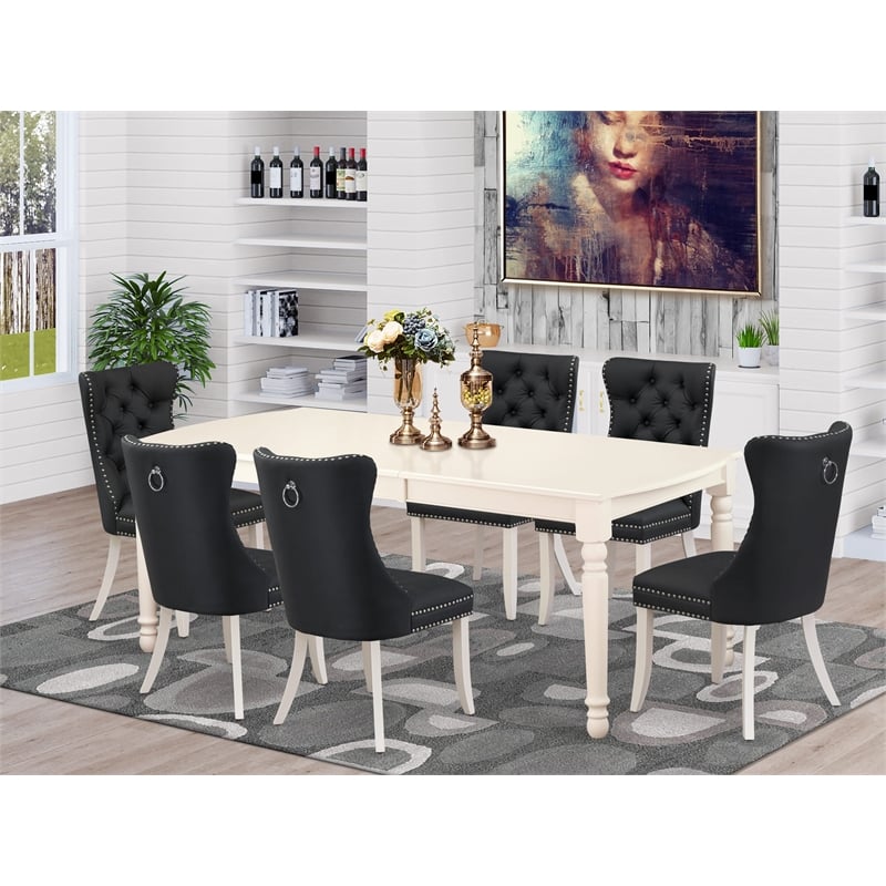 East West Furniture 7-Piece Dining Table Set in Linen White/Dark Gray