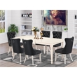 East West Furniture 7-Piece Dining Table Set in Linen White/Dark Gray