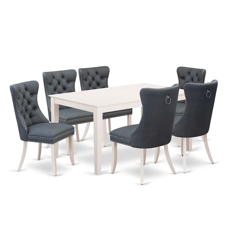 East West Furniture 7-Piece Dining Table Set in Linen White/Platinum Gray