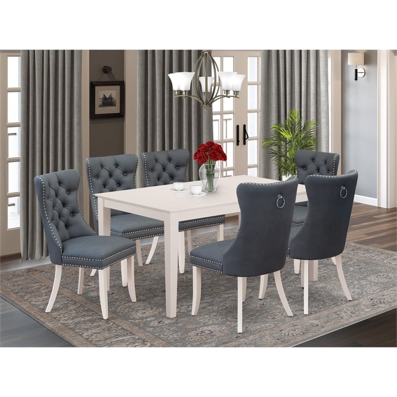 East West Furniture 7-Piece Dining Table Set in Linen White/Platinum Gray