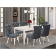 East West Furniture 7-Piece Dining Table Set in Linen White/Platinum Gray