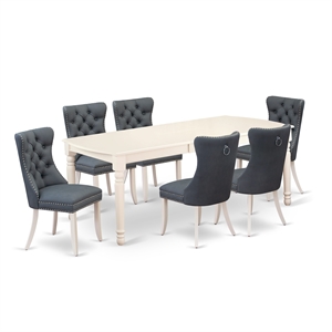 East West Furniture 7-Piece Dining Set in Linen White/Platinum Gray