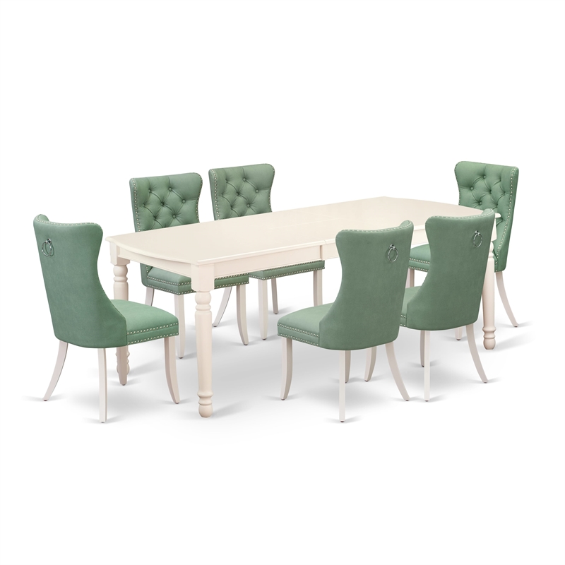 East West Furniture 7-Piece Dining Table Set  in Linen White/Willow Green