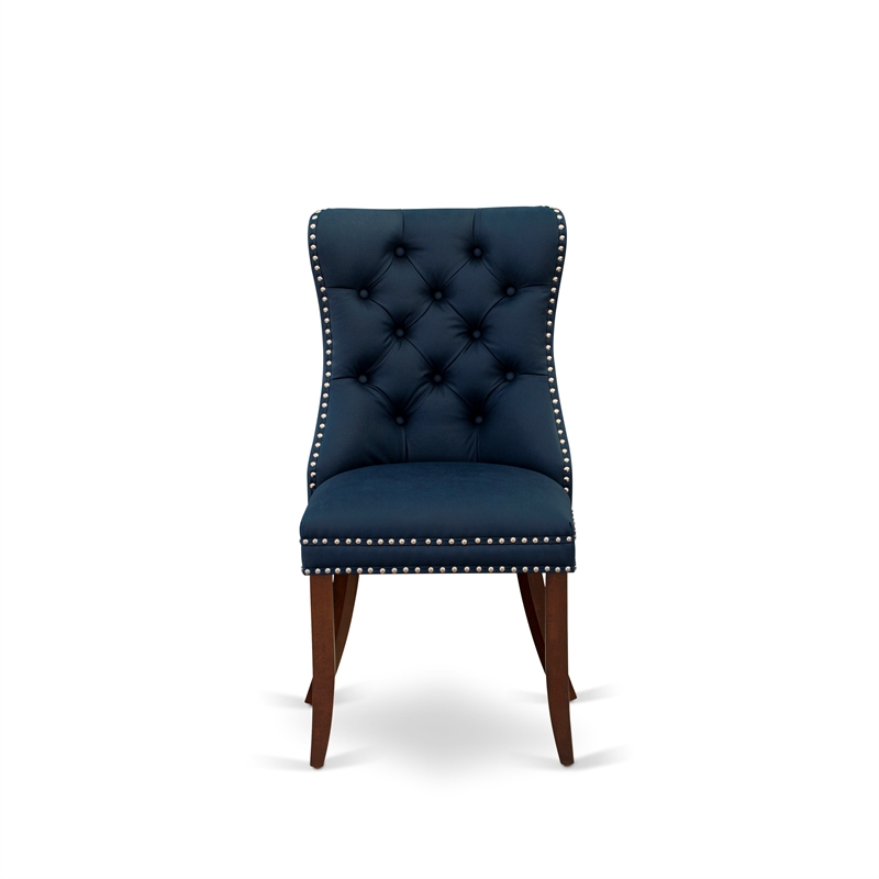 East West Furniture 7-Piece Dining Room Set in Mahogany/Navy Blue