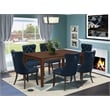 East West Furniture 7-Piece Dining Room Set in Mahogany/Navy Blue