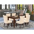 East West Furniture 7-Piece Dining Room Set in Mahogany/Light Beige