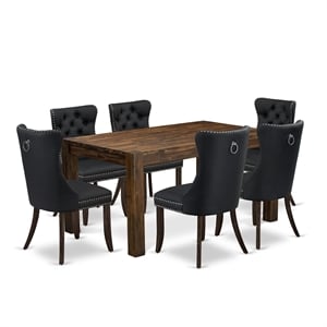 East West Furniture 7-Piece Dining Table Set in Distressed Jacobean/Dark Gray