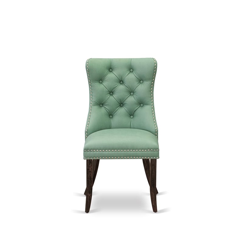 East West Furniture 7-Piece Dining Table Set in Distressed Jacobean/Willow Green